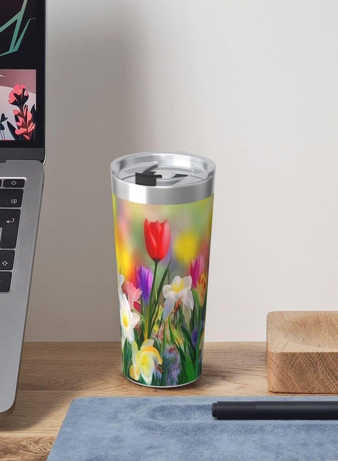 Dewoofly Spring Floral 12 OZ Insulated Tumbler Mug with Lid Straw, Summer Colorful Flowers Double Wall Vacuum Insulated Travel Coffee Cup for Hot and Cold Drinks - Image 5